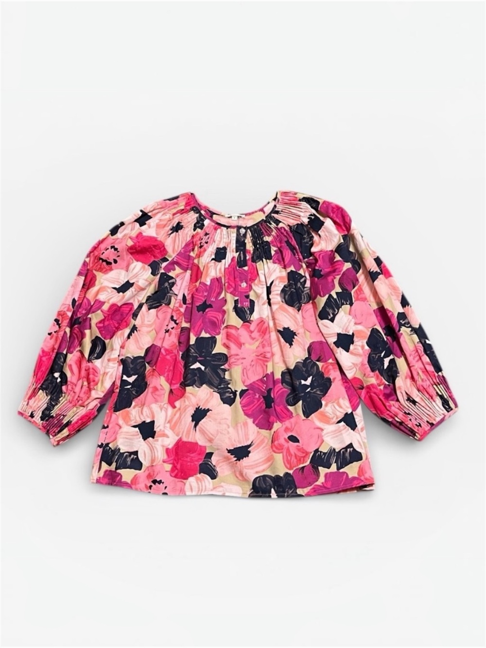 Tyler Boe Pink Floral Smocked Balloon Sleeve Blouse S